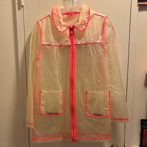 Transparent Pink-Trimmed Girls Hooded Rain Jacket